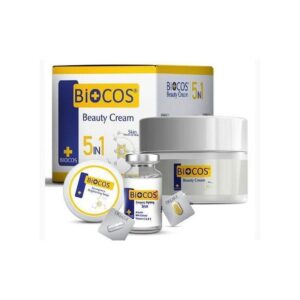 Biocos 5 In-1 Beauty Cream - Anti-Aging, Brightening, And Deep Hydrating Formula Enriched With Arbutin, Vitamin E, B5, Kojic Acid, Glutathione Serum, And Beauty Soap - 26gm